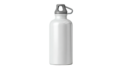White aluminum water bottle with gray cap and handles