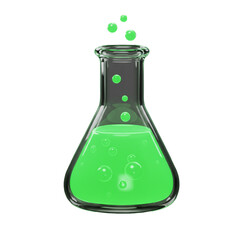 Erlenmeyer Flask with Green Liquid Isolated on cutout PNG background