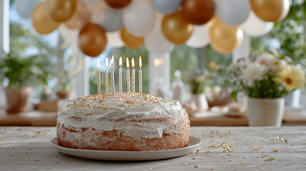 a cake with several lit candles on top