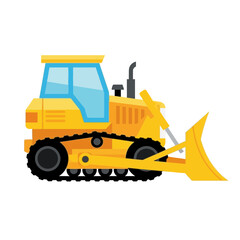 Yellow Bulldozer with Blue Cab and Large Blade
