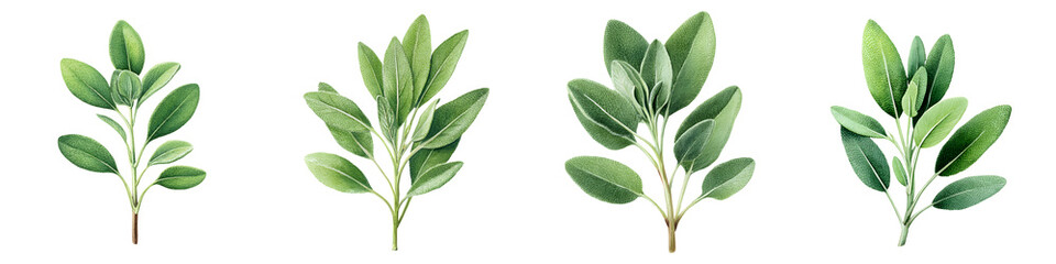 Fresh Sage Herb: Green Aromatic Plant on White Background