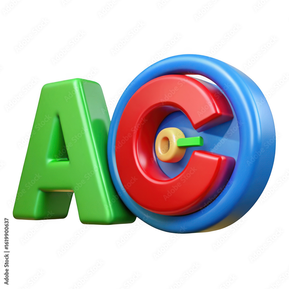 Poster 3d alphabet letters a and c with circular gear isolated on transparent background