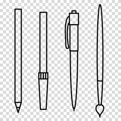 Pen, felt-tip pen, marker, brush, pencil. Isolated vector illustration on transparent background.