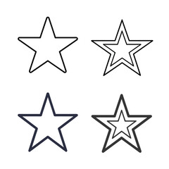 Outlined Star Icon Set – Four Variants in Black Line Styles on White Background