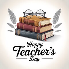Happy Teachers Day Illustration with Stack of Books Eyeglasses and Feather Elements Design for Educational and Celebration Concepts