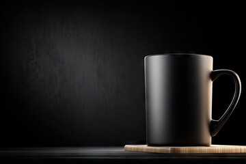 Black mug on dark wooden surface