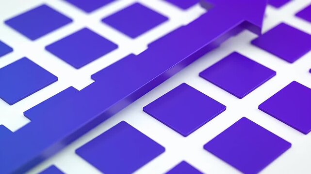 Dynamic Blue Arrow Glides Through Square Grid On White Background Guiding Direction