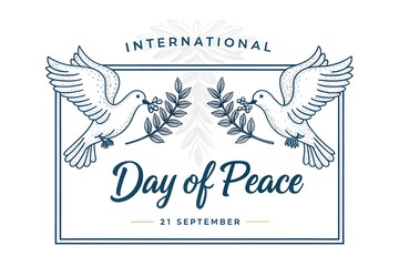 minimal international peace day greeting banner with bird olive design vector illustration