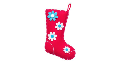 Isolated Red Christmas Stocking with Flowers