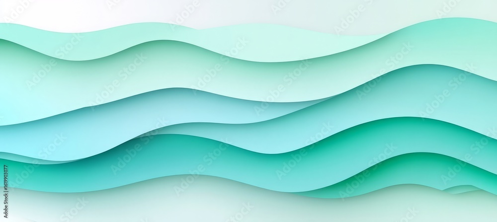 Poster serene green abstract waves fluid gradient layered paper design with depth and texture elements