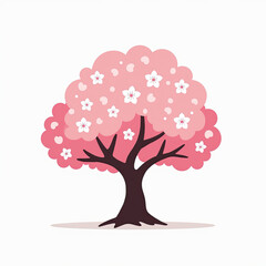 Cartoon Blooming Cherry Blossom Tree in Spring