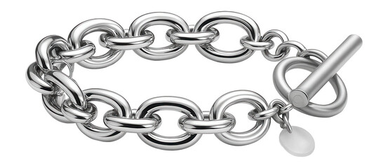 Silver chain bracelet with interlocking loops and toggle clasp