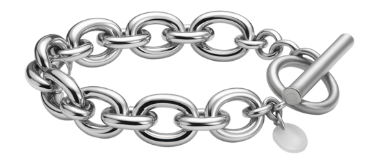 Silver chain bracelet with interlocking loops and toggle clasp