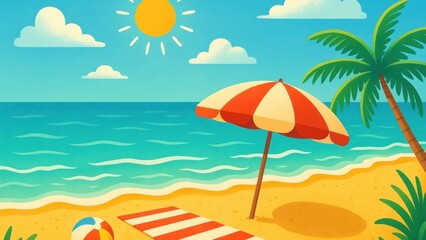 Tropical beach paradise illustration.