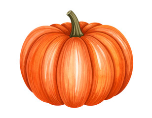 Watercolor Harvest's Vibrant Orb: A plump pumpkin, a symbol of autumn's abundance, its textured orange surface gleaming with subtle shadows, stands as a testament to the season's splendor.