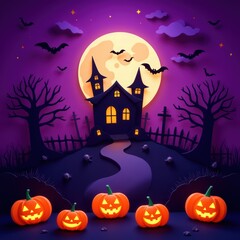 Layered paper Halloween background with spooky trees