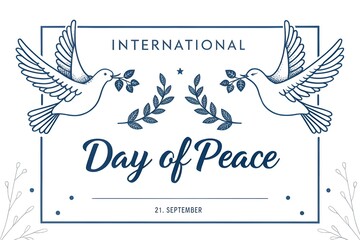 minimal international peace day greeting banner with bird olive design vector illustration