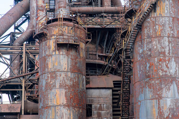 Abandoned and dilapidated remnants like blast furnaces of the old steel manufacturing plant in Bethlehem, Pennsylvania, USA