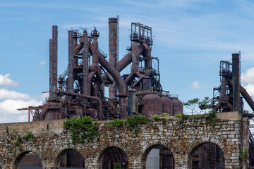 Abandoned and dilapidated remnants like blast furnaces of the old steel manufacturing plant in Bethlehem, Pennsylvania, USA