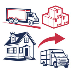 Delivery service icons set in line art style 