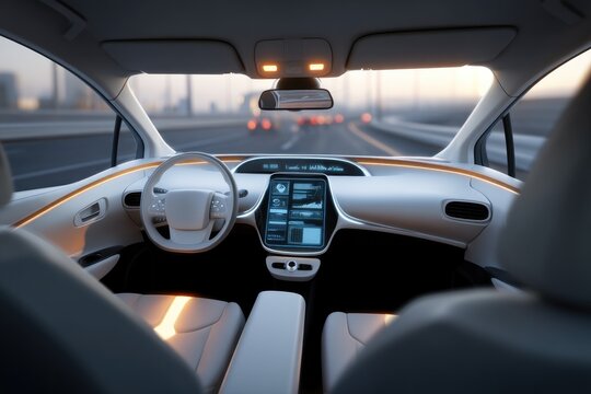 Futuristic car interior featuring advanced controls and sleek de
