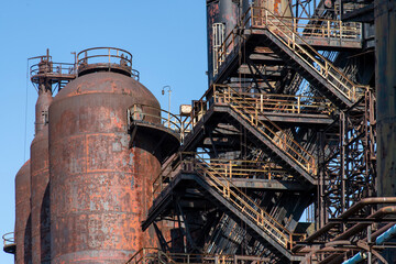 Abandoned and dilapidated remnants like blast furnaces of the old steel manufacturing plant in Bethlehem, Pennsylvania, USA