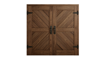 Rustic Wooden Barn Door with Diagonal Slats and Metal Hinges