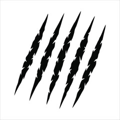 Five jagged black slashes on a white background, resembling claw marks.