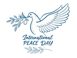 minimal international peace day greeting banner with bird olive design vector illustration