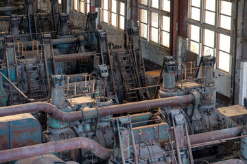 Gas blowing room among abandoned and dilapidated remnants like blast furnaces of the old steel manufacturing plant in Bethlehem, Pennsylvania, USA