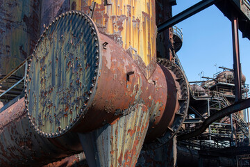 Abandoned and dilapidated remnants like blast furnaces of the old steel manufacturing plant in Bethlehem, Pennsylvania, USA