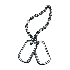 Military dog tags with chain sketch. Vector illustration