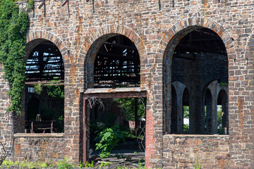 Former industrial buildings of abandoned and dilapidated remnants like blast furnaces of the old steel manufacturing plant in Bethlehem, Pennsylvania, USA