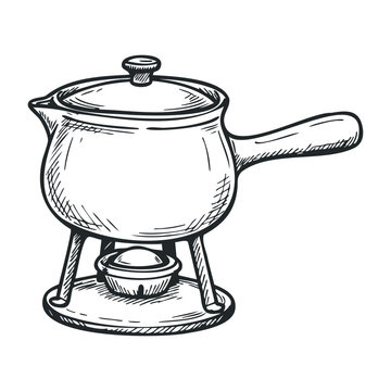 sketchy fondue pot cooking on burner clip art preview