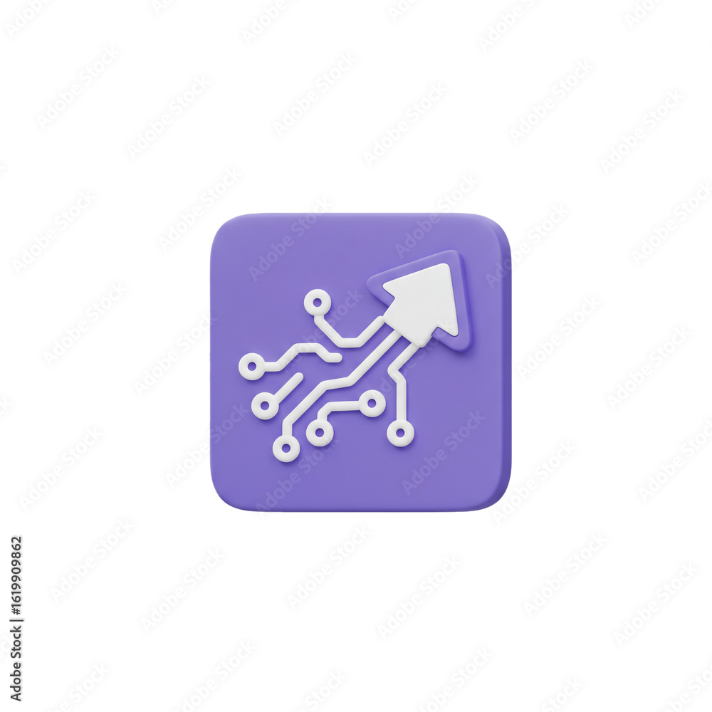 Aufkleber a technology icon with circuit pathways merging into an upward arrow, symbolizing digital growth and