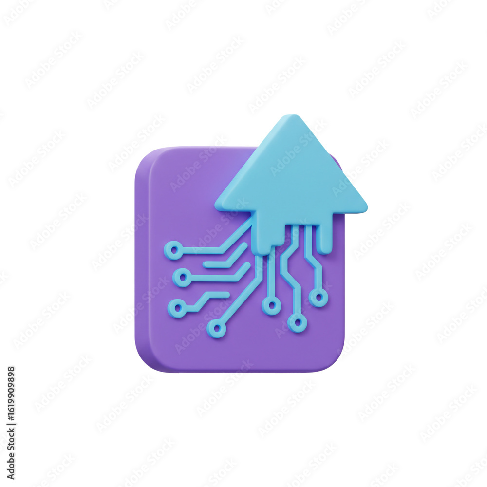 Aufkleber a technology icon shows a circuit board transforming into an upward arrow, symbolizing a digital upg