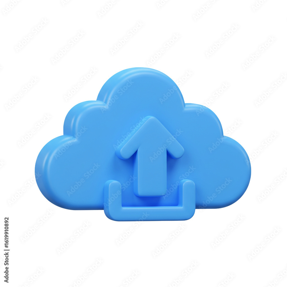 Aufkleber a glossy blue cloud upload symbol for digital file transfer and network storage.
