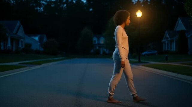 Sleepwalking into the Streetlight &ndash; Teen Girl Steps Barefoot into Suburban Night