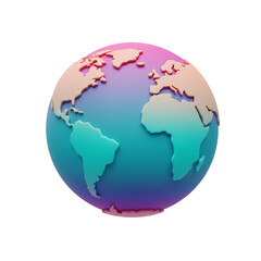 A stylized rendering of planet Earth with colorful gradients and raised continents.