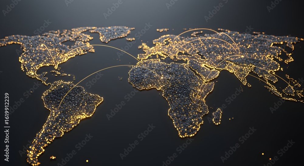 Poster illuminated world map with glowing connections. global network and communication technology. data ex