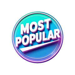 Most Popular Badge PNG – Cyan Glossy Circle Label with Bold White Font Isolated