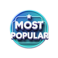 Most Popular Badge PNG – Cyan Glossy Circle Label with Bold White Font Isolated