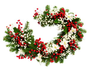  Christmas Berry and Flower Swag Arrangement, Side Composition, Isolated on White