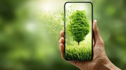 High-Resolution Mobile Photography of Verdant Tree with Digital Effects for Environmental Visualization