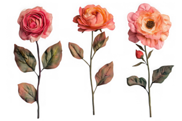 Beautiful pink and peach roses floral arrangement illustration, realistic flower blossom, botanical art, garden decor, png clipart isolated on transparent background