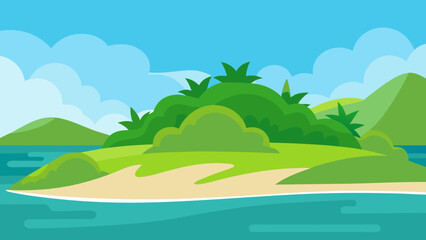 Fototapeta premium Island shore with lush greenery meeting ocean vector illustration