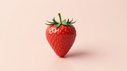 Close-up of a vibrant red strawberry on a pale pink background.