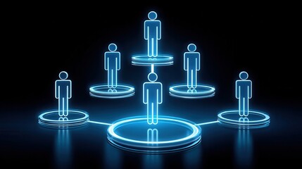 Futuristic Digital Network Hierarchy with Neon Human Icons in Cyberspace Environment