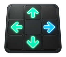Dance mat with LED arrows and textured surface for rhythm games