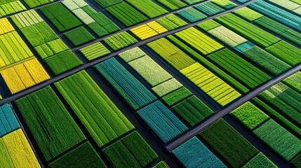 Aerial Agricultural Landscape with Multispectral Crop Segmentation and Vibrant Color Palette for Precision Farming Applications